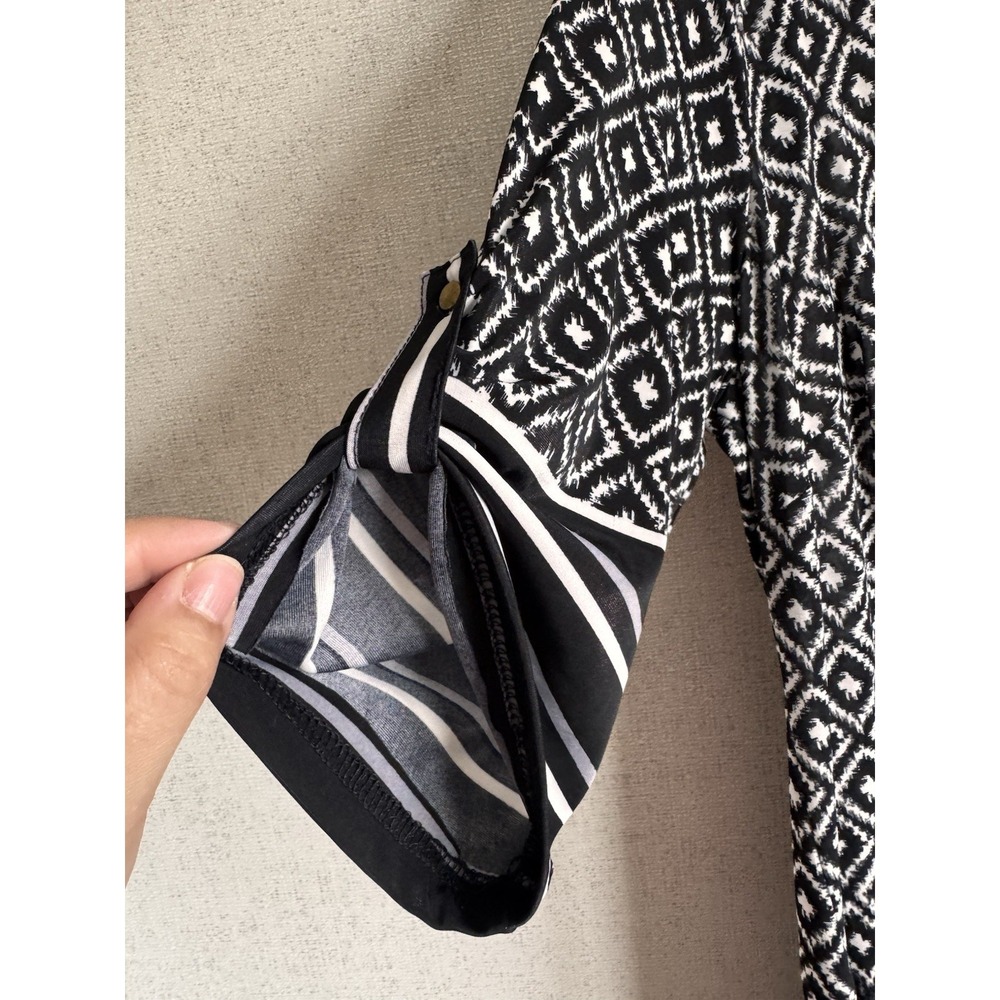Black White Geometric Shirt Dress Womens Plus Size 1X Casual Stretch Dress - Picture 4 of 9